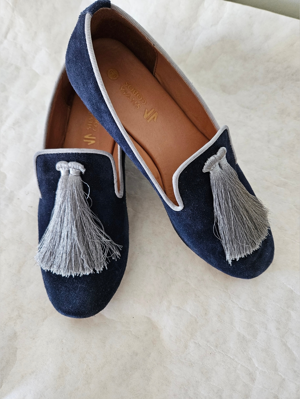 Silvia Cobos Navy Blue Tassel Loafers